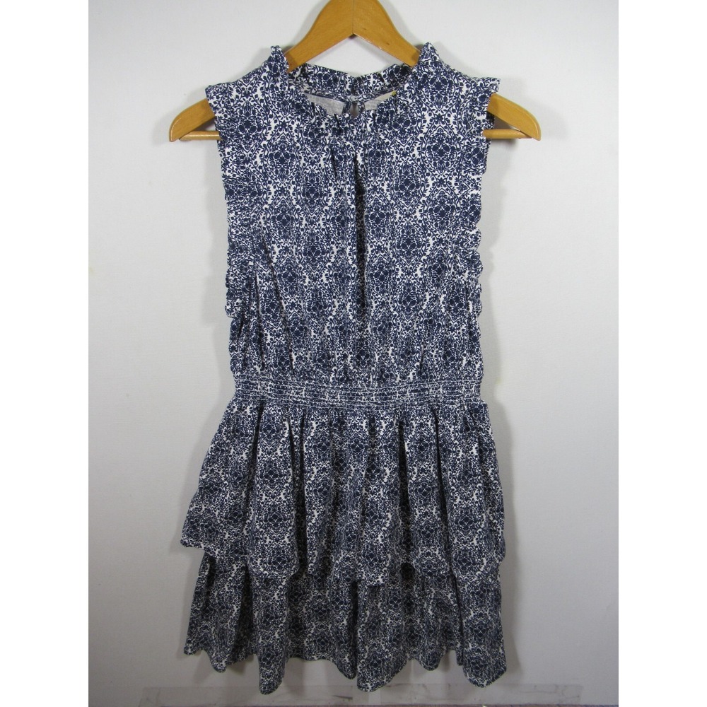 Boden Ruffle Jersey Mini Dress US Size 10 Sleeveless Prussian Blue Vine Terrace